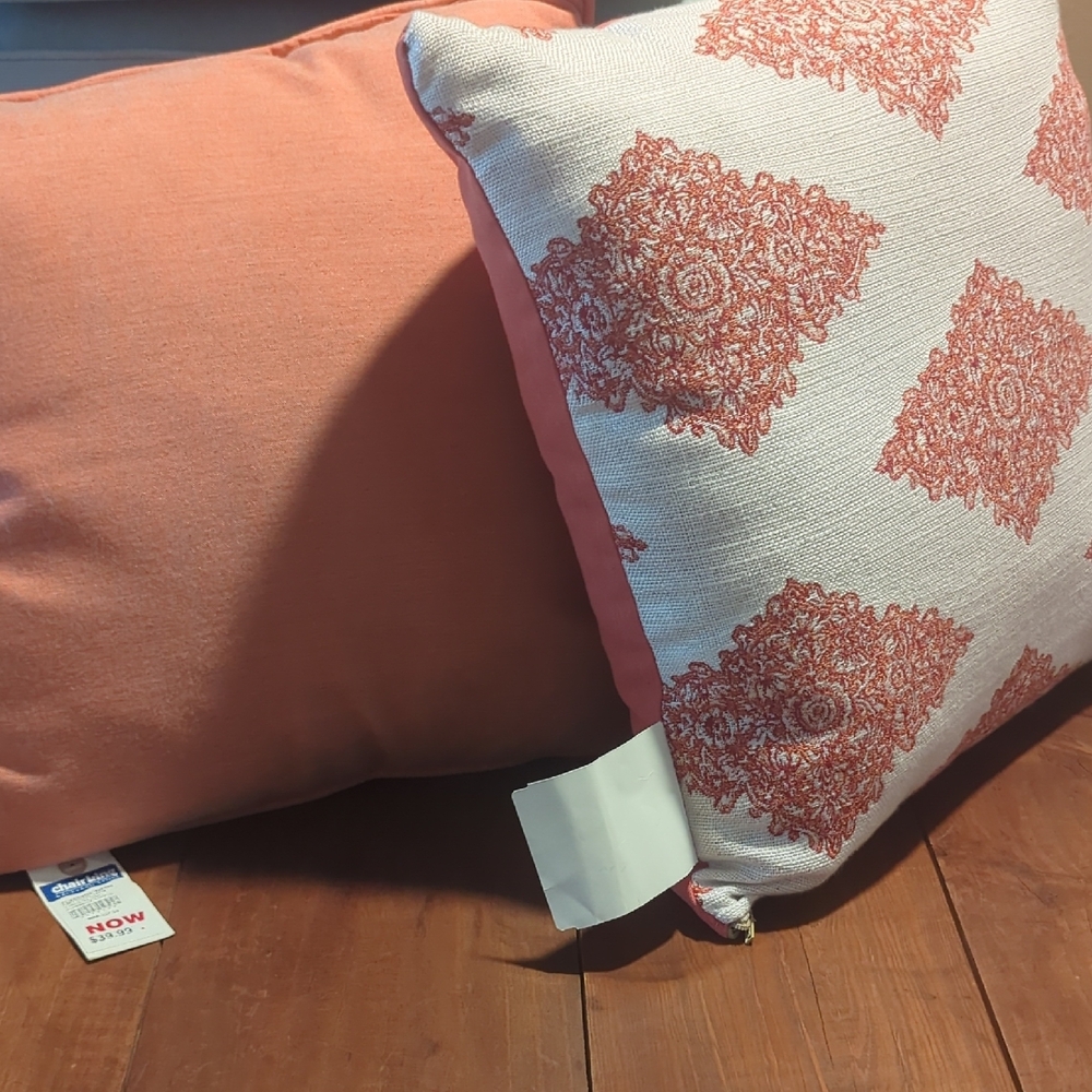 Elegant Pomegranate and Cream Patterned Throw Pillows Set Of 2